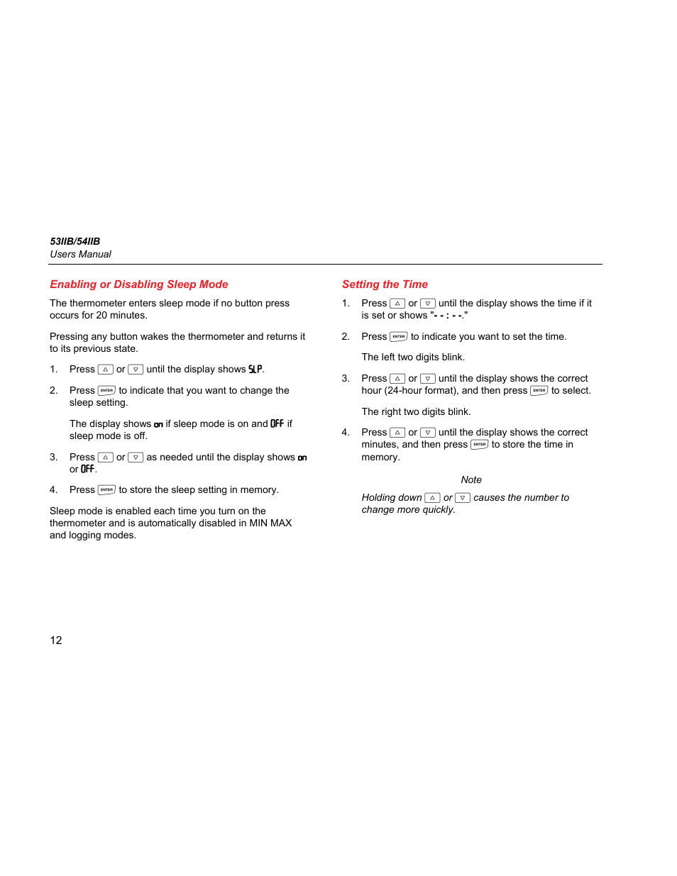 Enabling or disabling sleep mode, Setting the time | Fluke 54IIB User Manual | Page 16 / 26