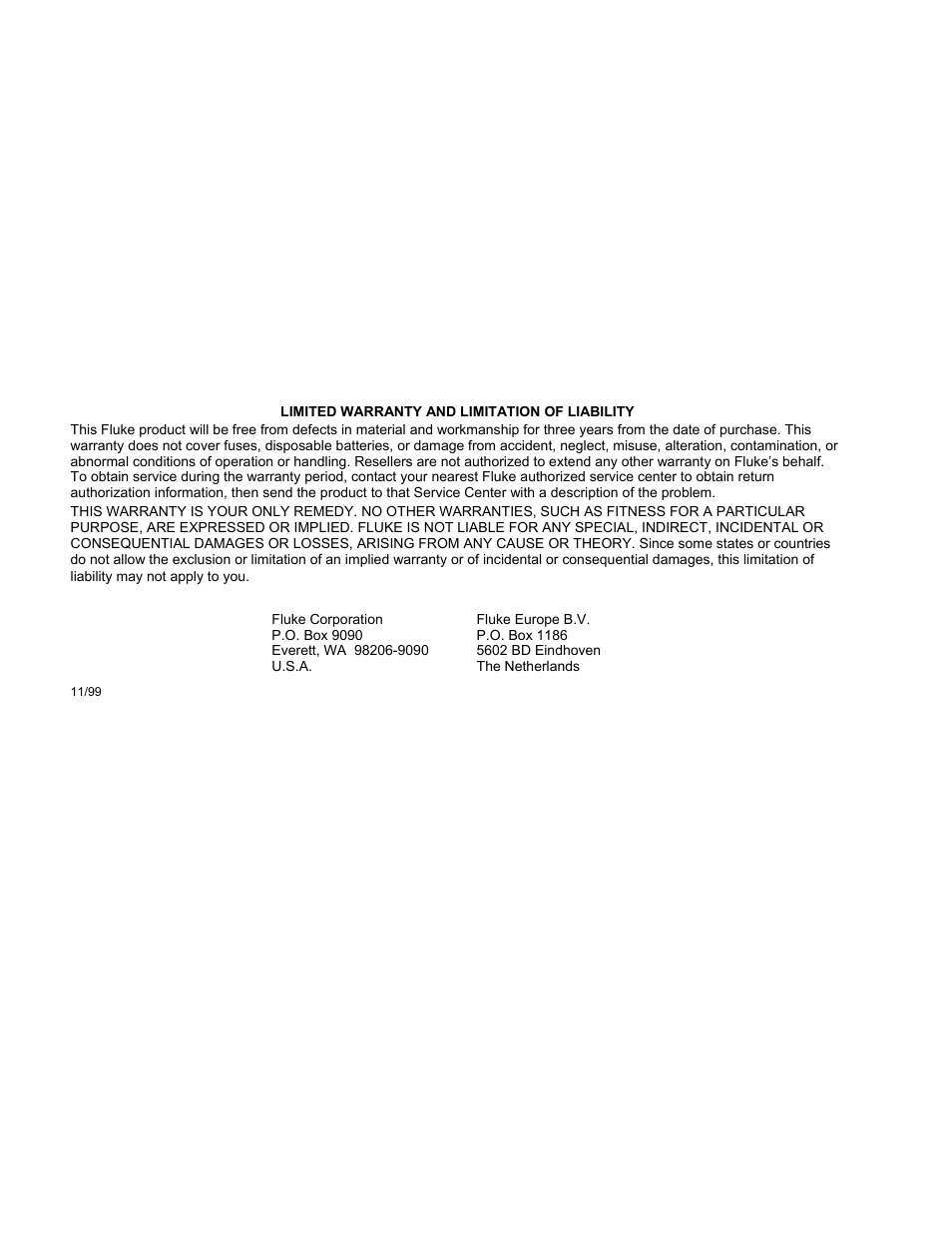 Warranty | Fluke 54IIB User Manual | Page 2 / 26