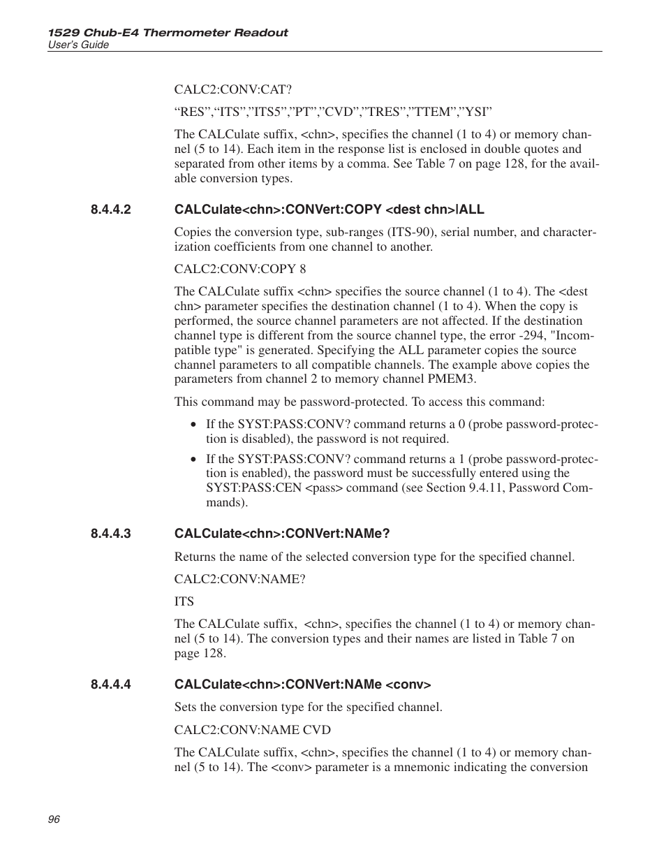 2 calculate<chn>:convert:copy <dest chn>|all 96, 3 calculate<chn>:convert:name? 96, 4 calculate<chn>:convert:name <conv> 96 | Calculate<chn>:convert:copy <dest chn>|all, Calculate<chn>:convert:name, Calculate<chn>:convert:name <conv | Fluke 1529 Chub-E4 User Manual | Page 102 / 154