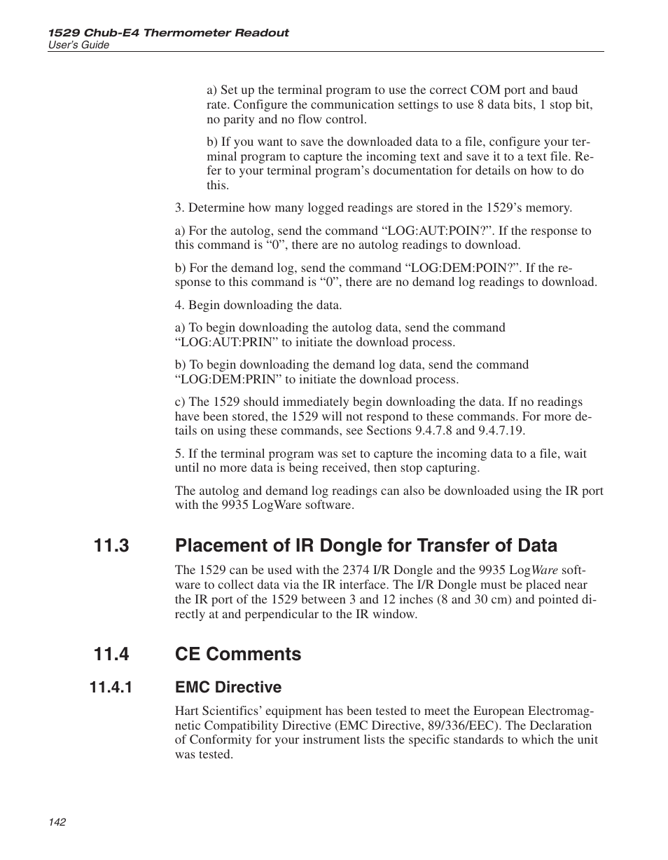 3 placement of ir dongle for transfer of data 142, 4 ce comments 142, 1 emc directive 142 | Conformity 142, Emc 142, Placement of ir dongle for transfer of data, Ce comments, Emc directive, 3 placement of ir dongle for transfer of data, 4 ce comments | Fluke 1529 Chub-E4 User Manual | Page 147 / 154