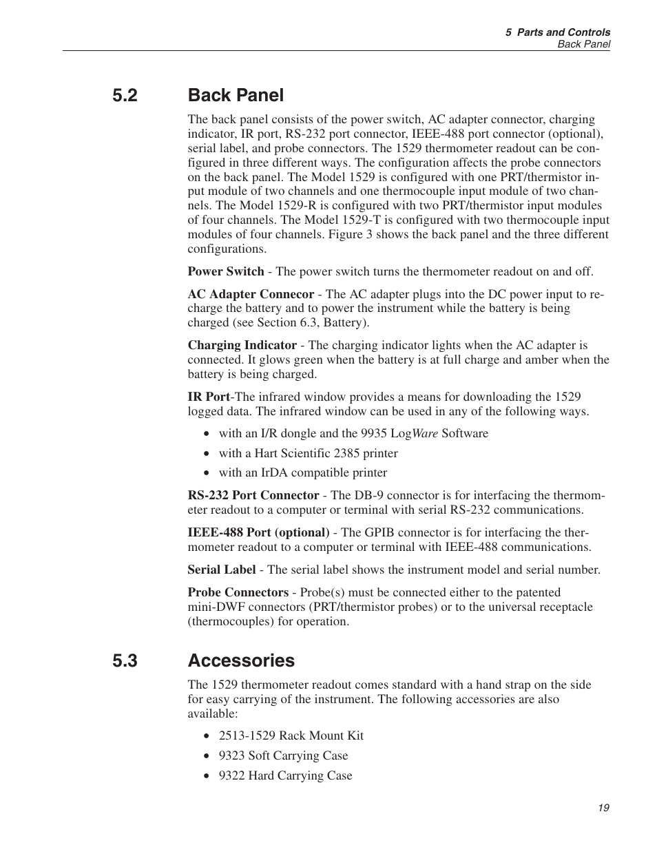 2 back panel 19, 3 accessories 19, Accessories 19 | Rack mounting 19, Back panel, Accessories, 2 back panel, 3 accessories | Fluke 1529 Chub-E4 User Manual | Page 26 / 154