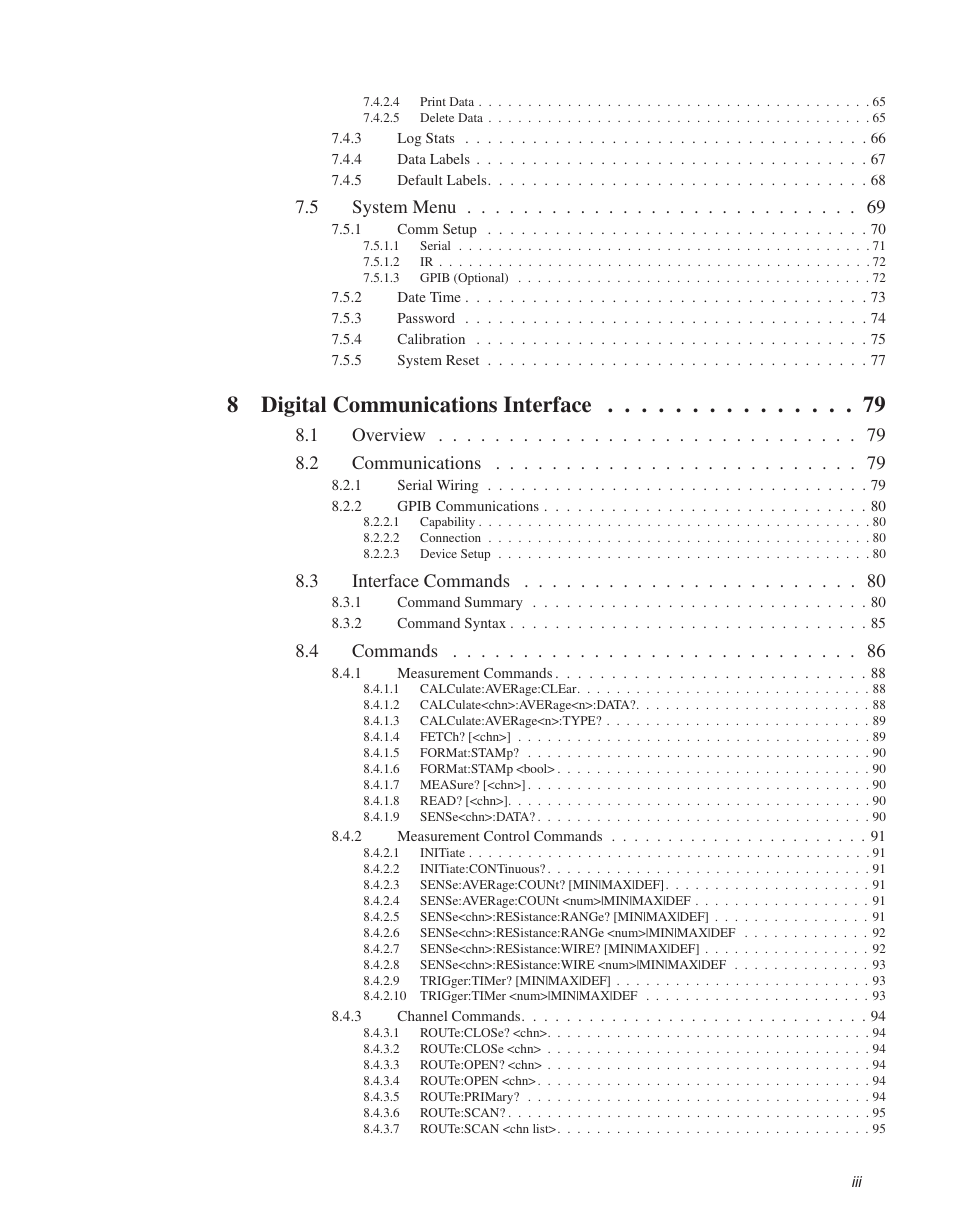 8digital communications interface, 5 system menu, 1 overview 8.2 communications | 3 interface commands, 4 commands | Fluke 1529 Chub-E4 User Manual | Page 5 / 154