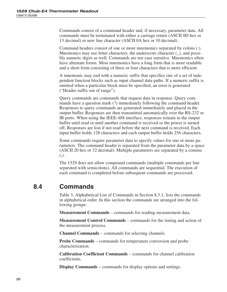 4 commands 86, Commands, 4 commands | Fluke 1529 Chub-E4 User Manual | Page 92 / 154