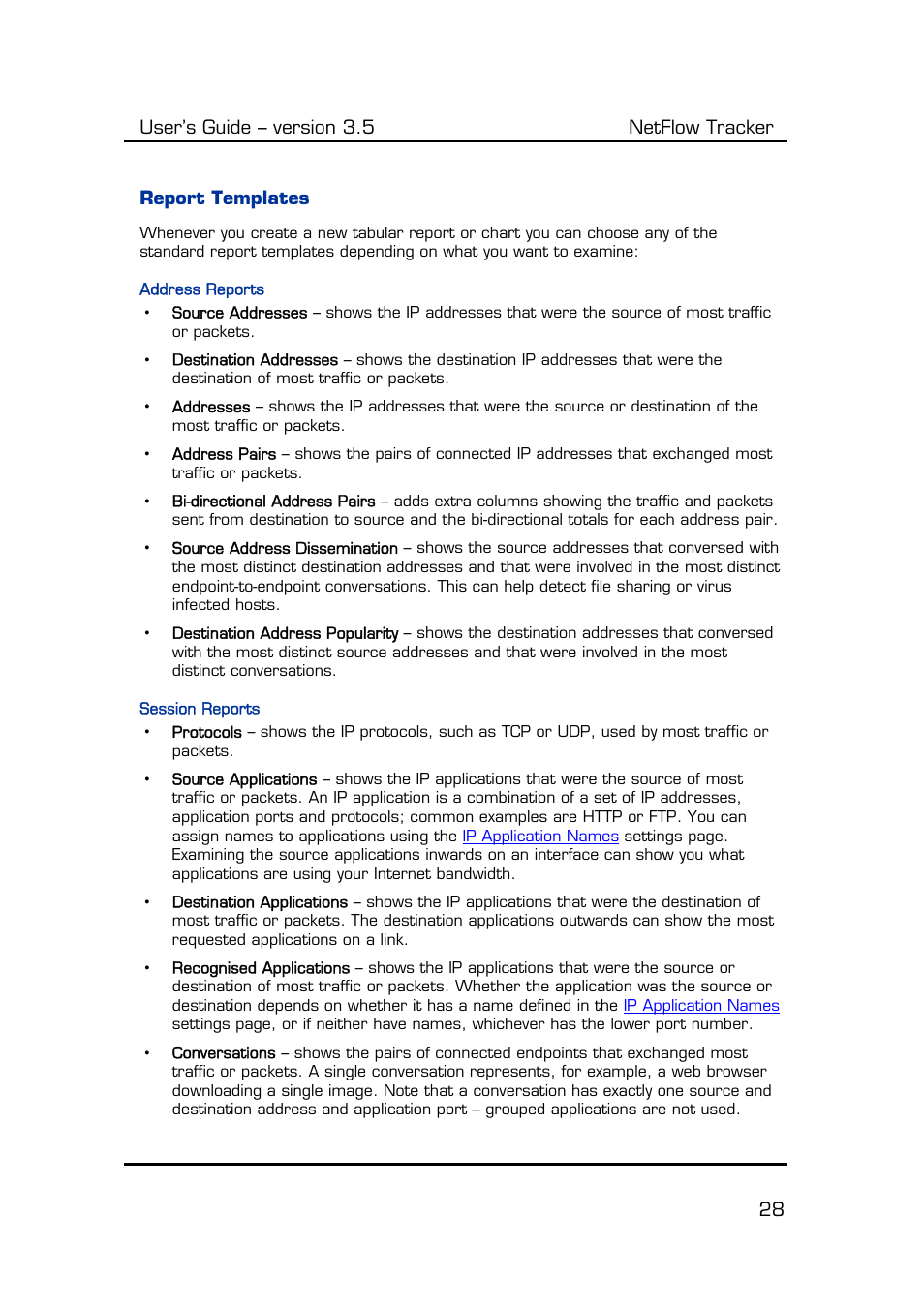 Report templates, Address reports, Session reports | Appendix 1 | Fluke Computer Accessories User Manual | Page 28 / 88