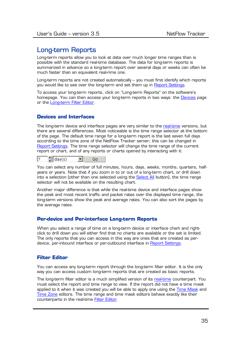 Long-term reports, Devices and interfaces, Per-device and per-interface long-term reports | Filter editor | Fluke Computer Accessories User Manual | Page 35 / 88