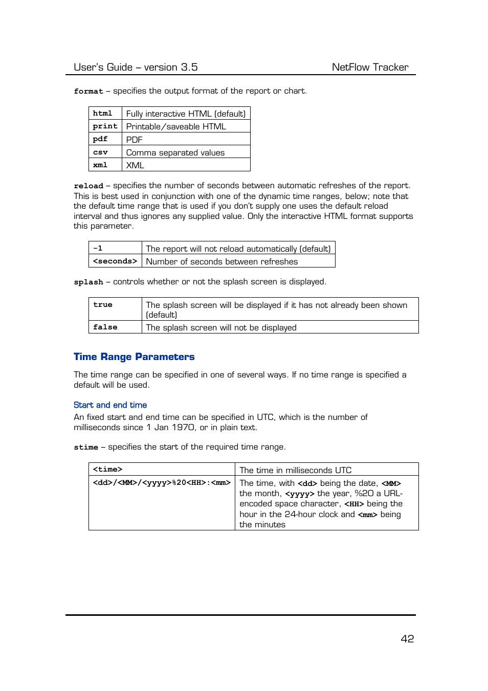 Time range parameters, Start and end time, User’s guide – version 3.5 netflow tracker 42 | Fluke Computer Accessories User Manual | Page 42 / 88