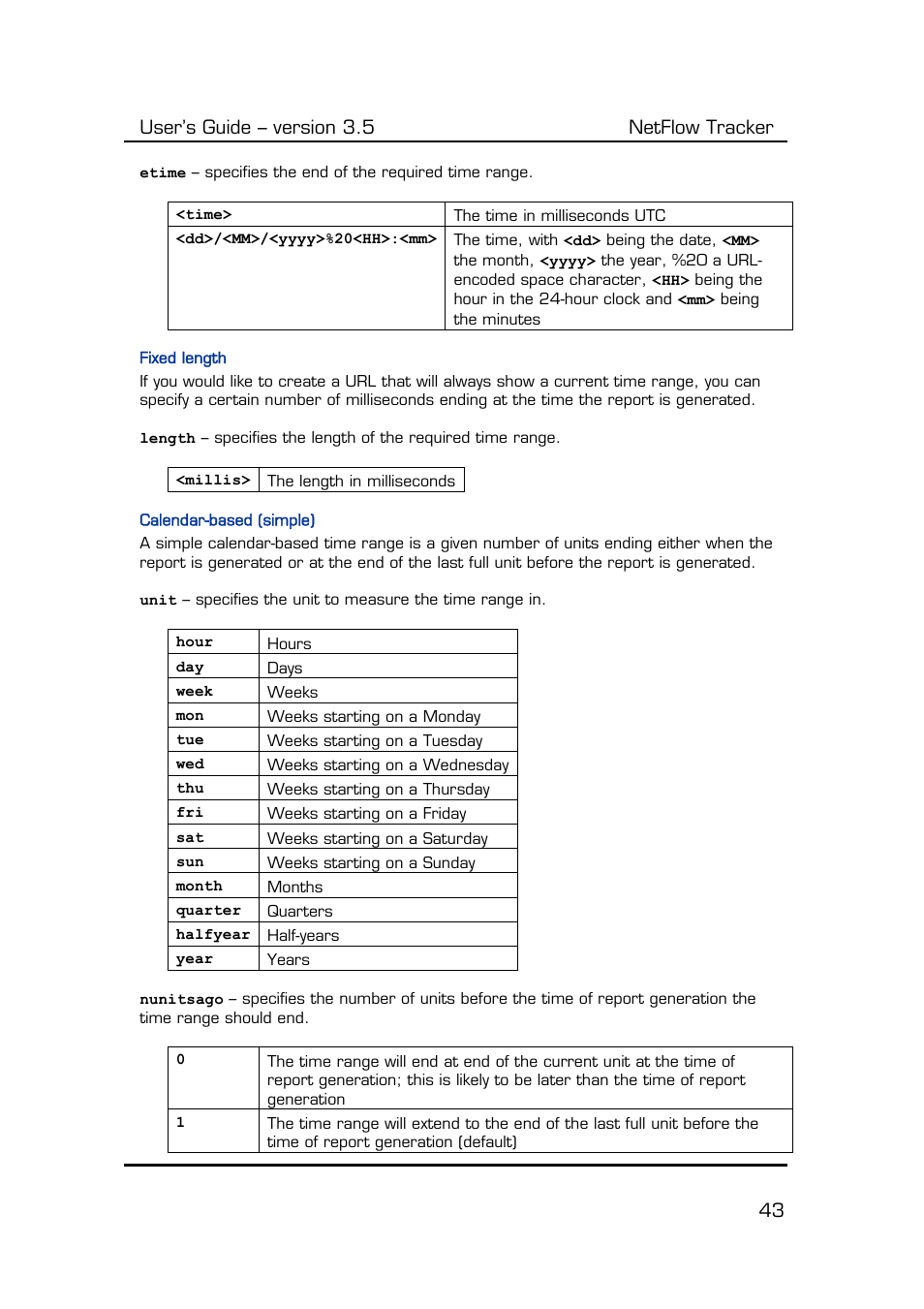 Fixed length, Calendar-based (simple), User’s guide – version 3.5 netflow tracker 43 | Fluke Computer Accessories User Manual | Page 43 / 88