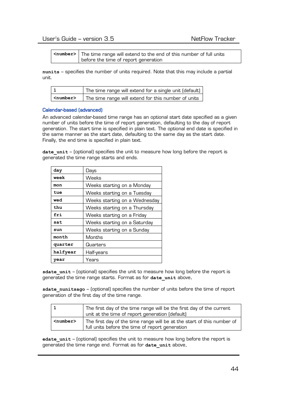 Calendar-based (advanced), User’s guide – version 3.5 netflow tracker 44 | Fluke Computer Accessories User Manual | Page 44 / 88