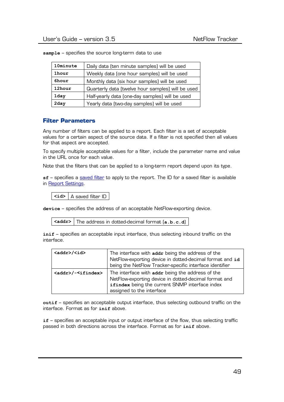 Filter parameters, User’s guide – version 3.5 netflow tracker 49 | Fluke Computer Accessories User Manual | Page 49 / 88
