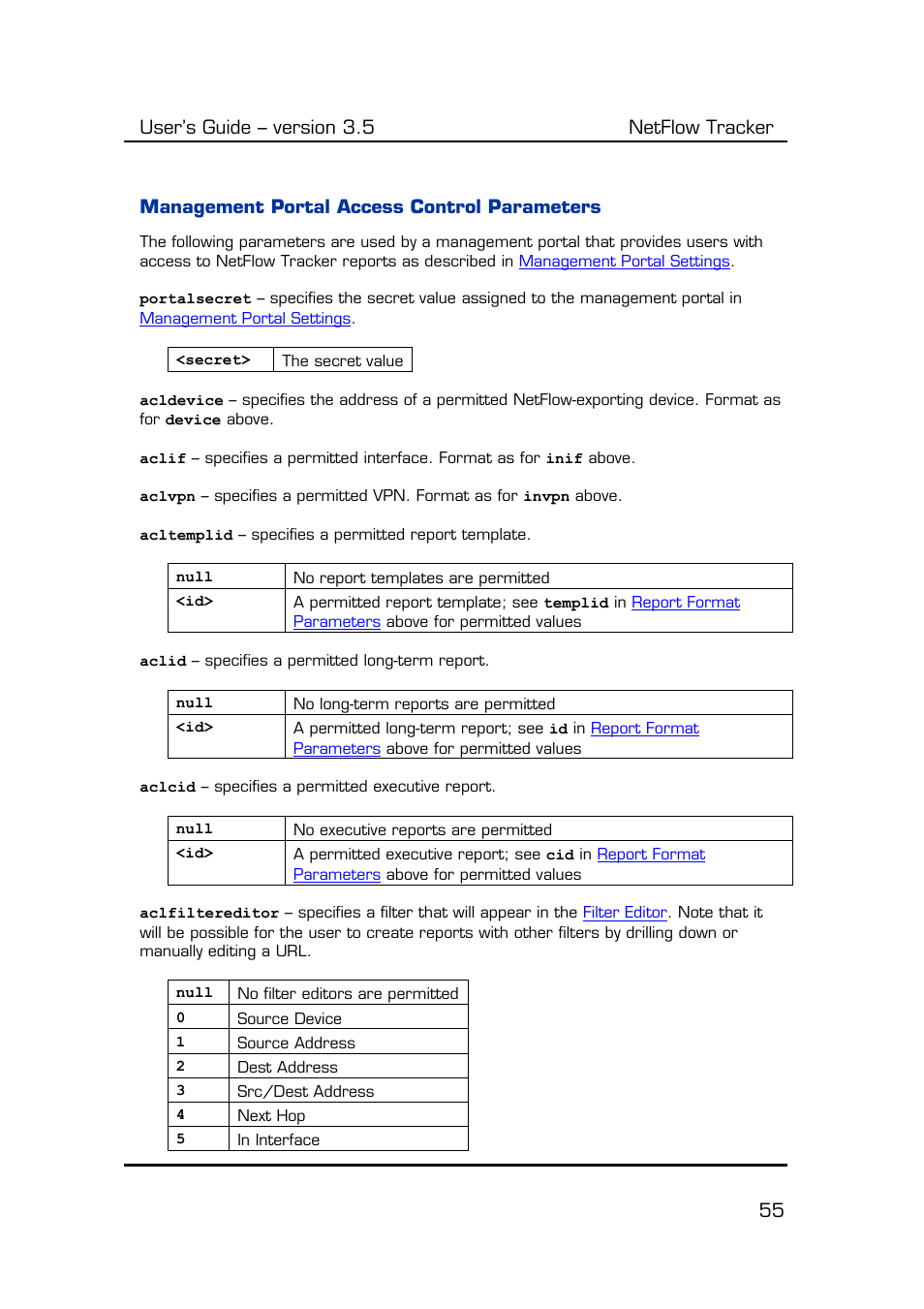 Management portal access control parameters | Fluke Computer Accessories User Manual | Page 55 / 88