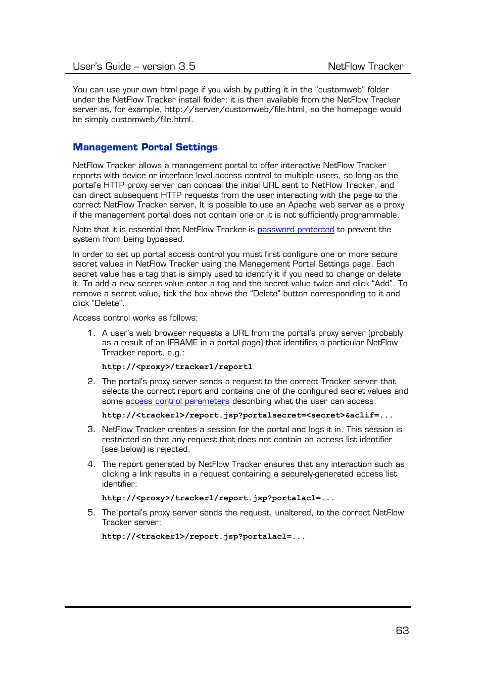 Management portal settings, User’s guide – version 3.5 netflow tracker 63 | Fluke Computer Accessories User Manual | Page 63 / 88