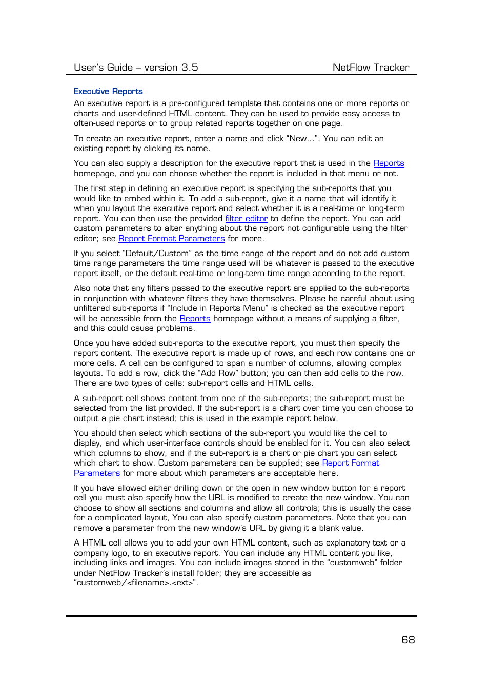 Executive reports, User’s guide – version 3.5 netflow tracker 68 | Fluke Computer Accessories User Manual | Page 68 / 88