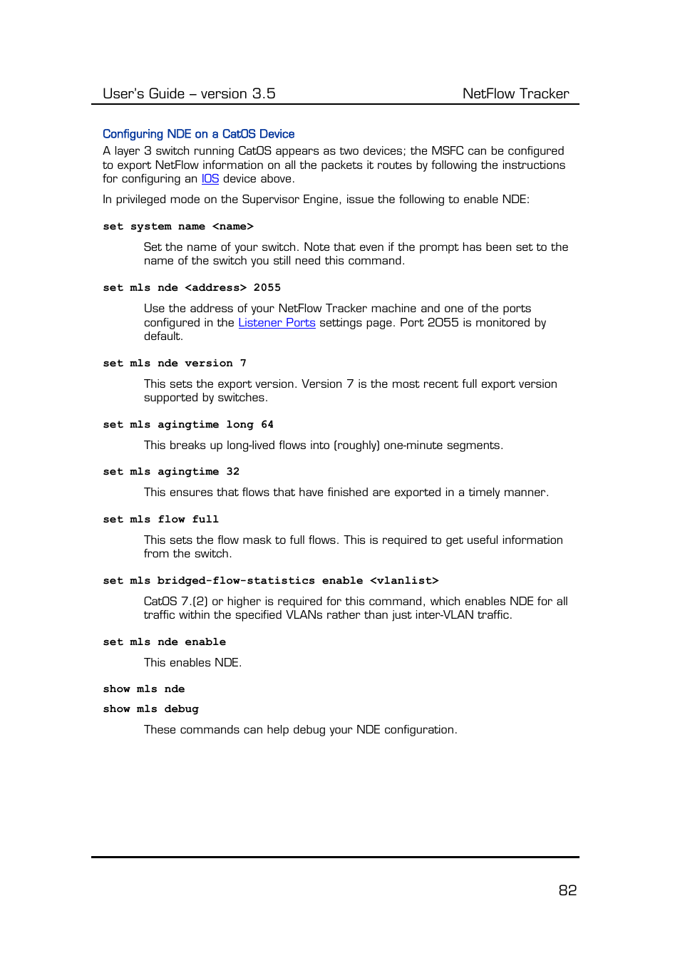 Configuring nde on a catos device, Catos, Below | User’s guide – version 3.5 netflow tracker 82 | Fluke Computer Accessories User Manual | Page 82 / 88