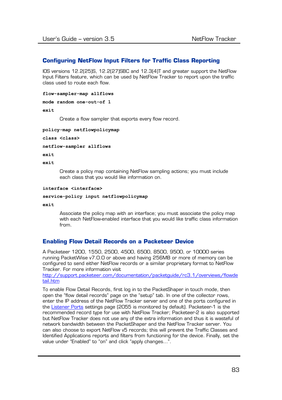 Enabling flow detail records on a packeteer device | Fluke Computer Accessories User Manual | Page 83 / 88