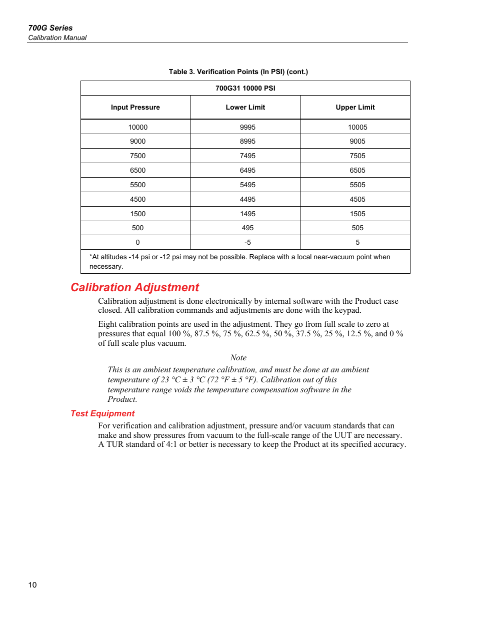Calibration adjustment, Test equipment | Fluke 700G User Manual | Page 20 / 26