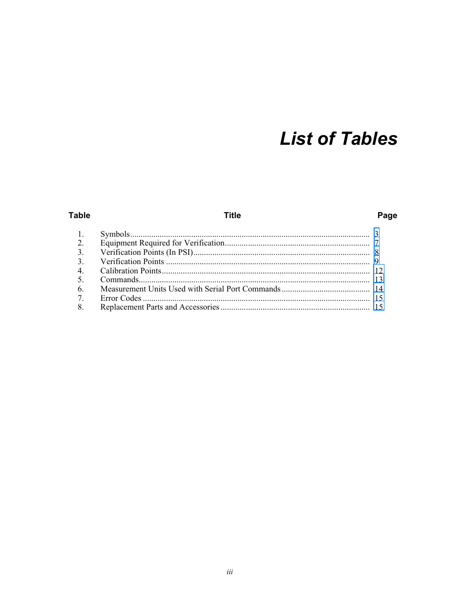 List of tables | Fluke 700G User Manual | Page 5 / 26