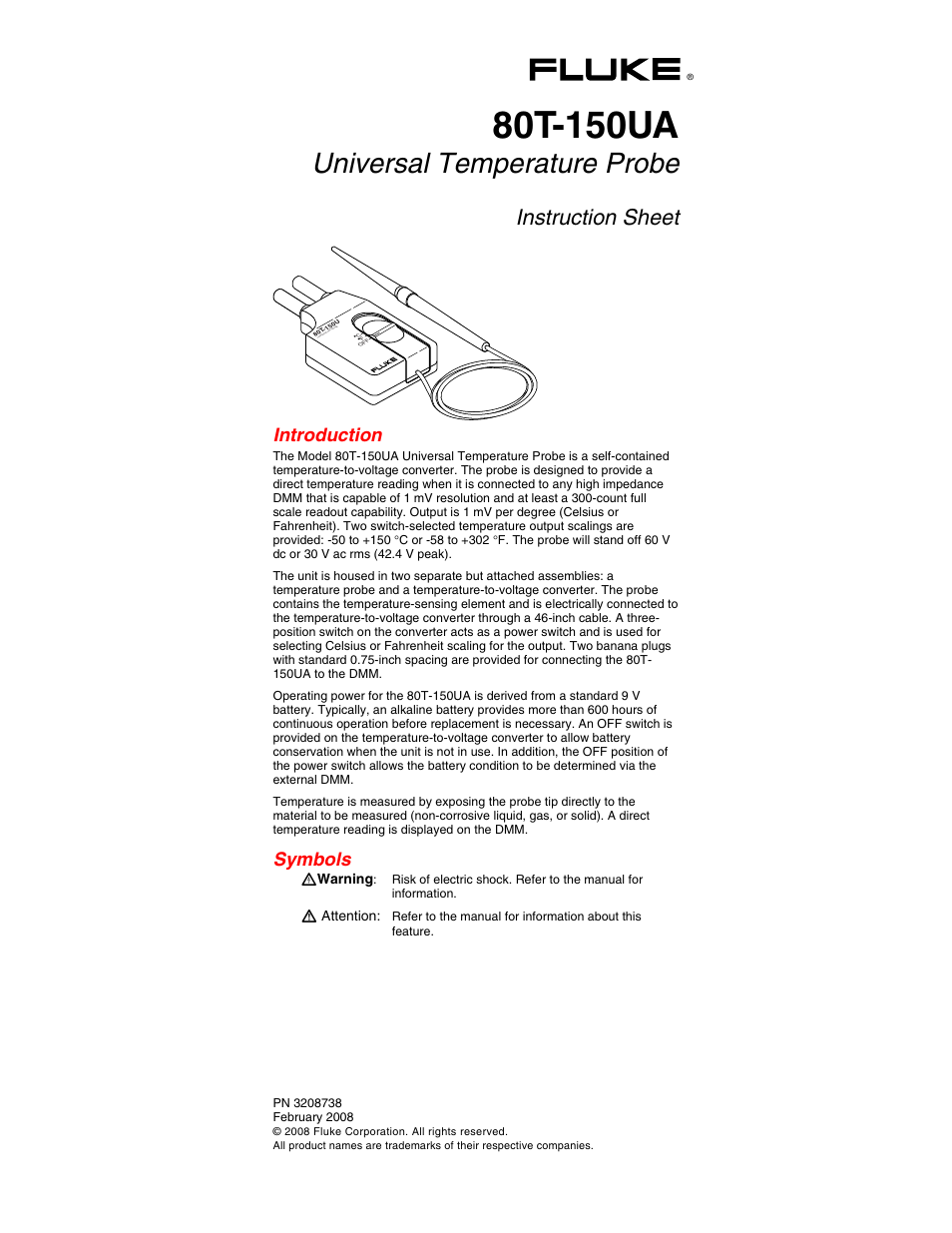 Fluke 80T-150UA User Manual | 6 pages