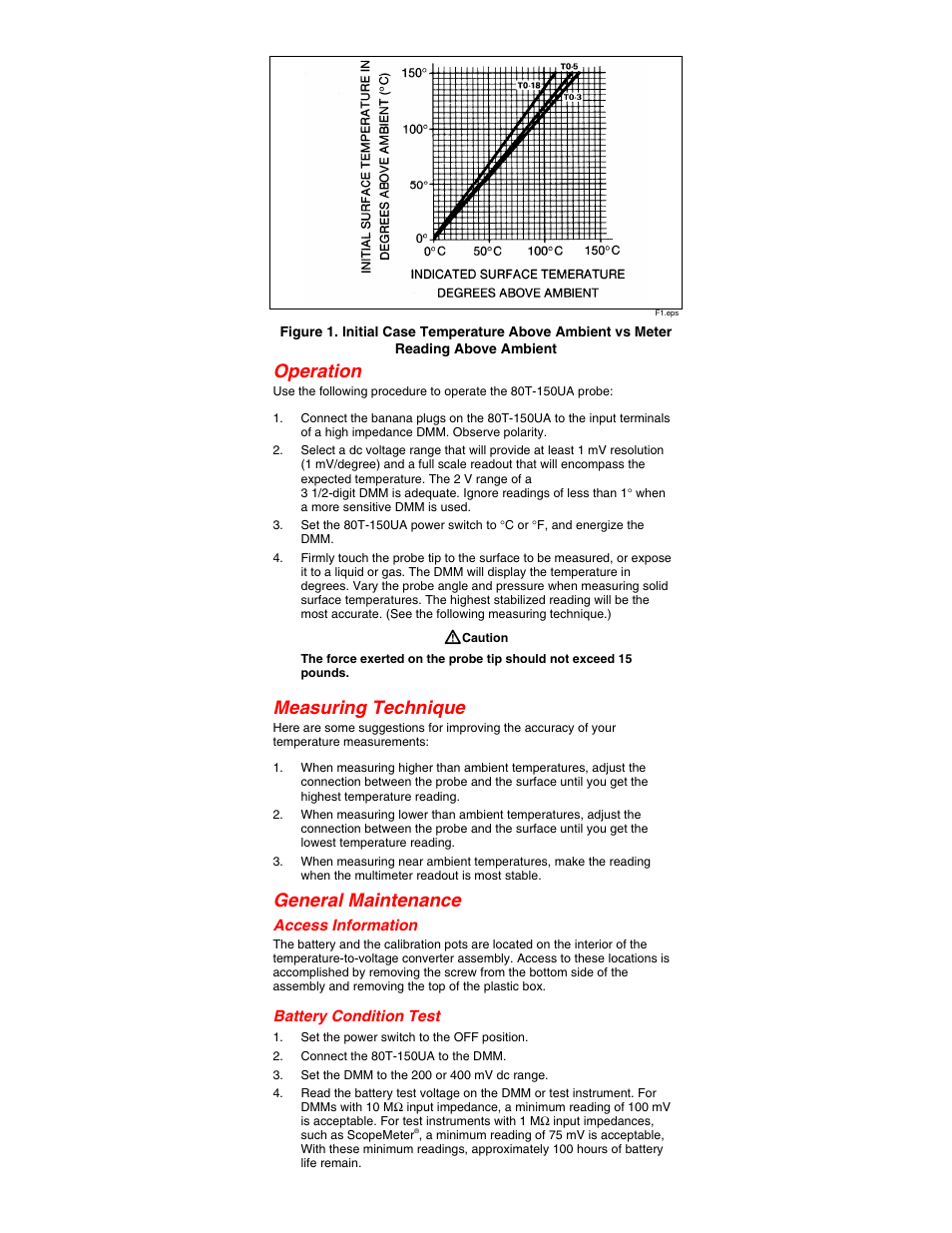 Operation, Measuring technique, General maintenance | Fluke 80T-150UA User Manual | Page 4 / 6