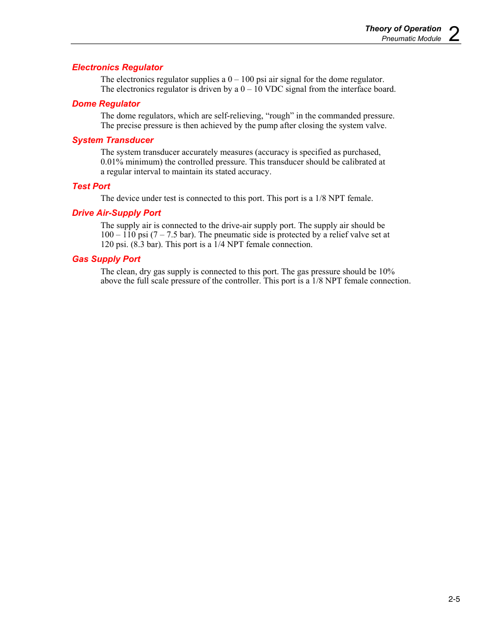 Electronics regulator, Dome regulator, System transducer | Test port, Drive air-supply port, Gas supply port | Fluke RUSKA 7350 User Manual | Page 21 / 78