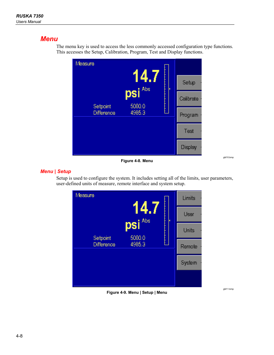 Menu, Menu | setup | Fluke RUSKA 7350 User Manual | Page 32 / 78