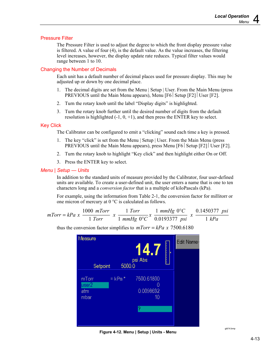 Menu | setup — units | Fluke RUSKA 7350 User Manual | Page 37 / 78
