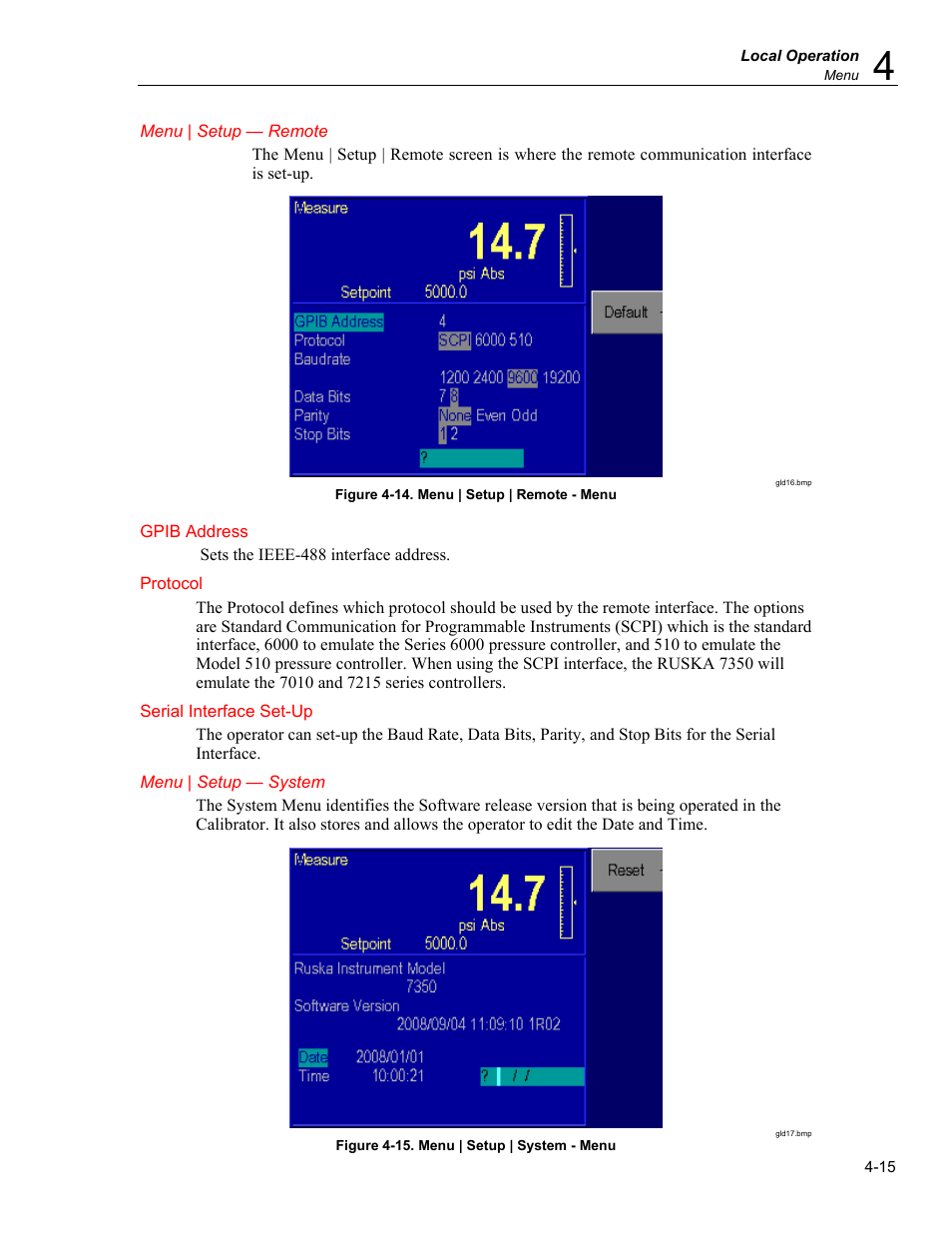 Menu | setup — remote, Menu | setup — system | Fluke RUSKA 7350 User Manual | Page 39 / 78