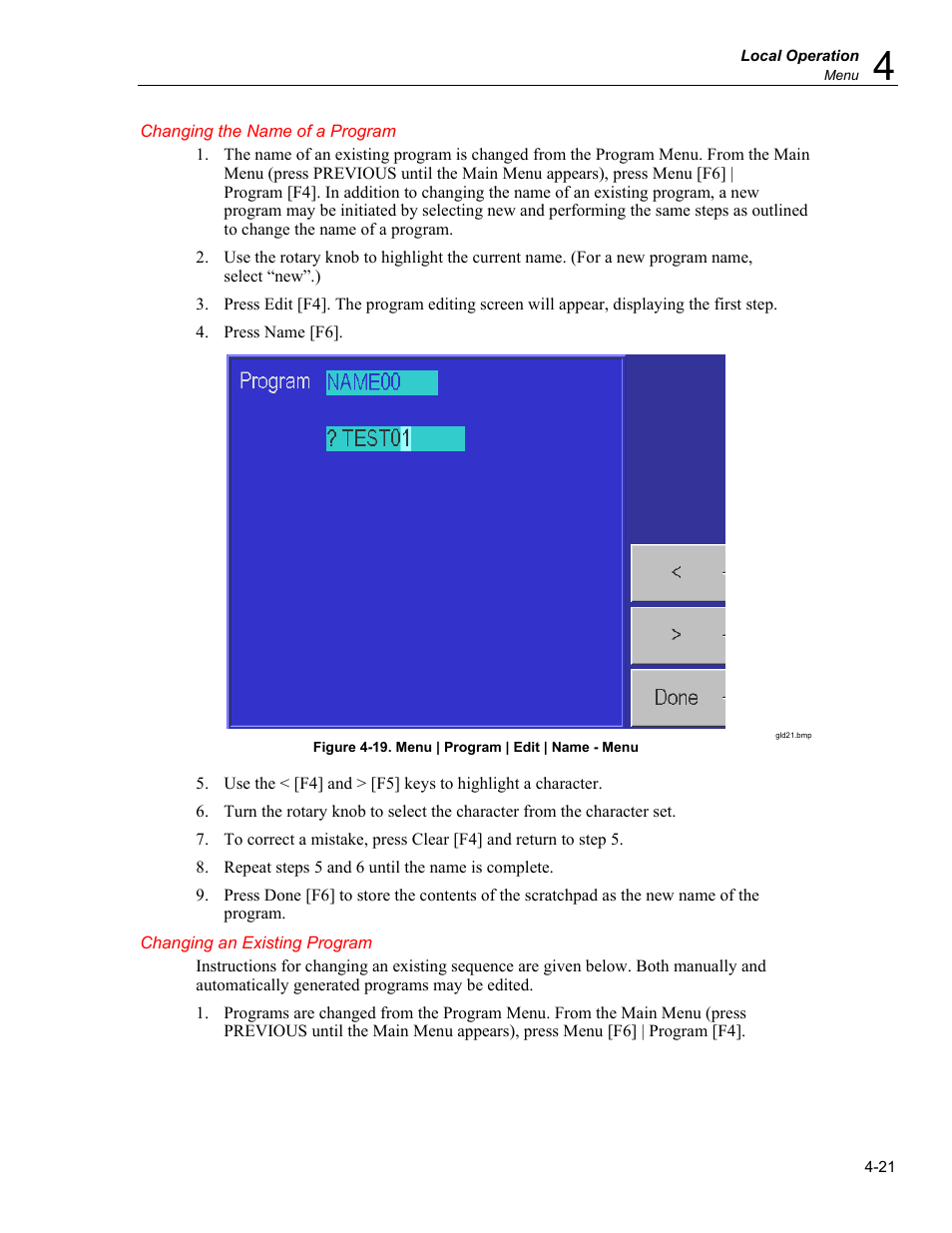 Changing the name of a program, Changing an existing program | Fluke RUSKA 7350 User Manual | Page 45 / 78