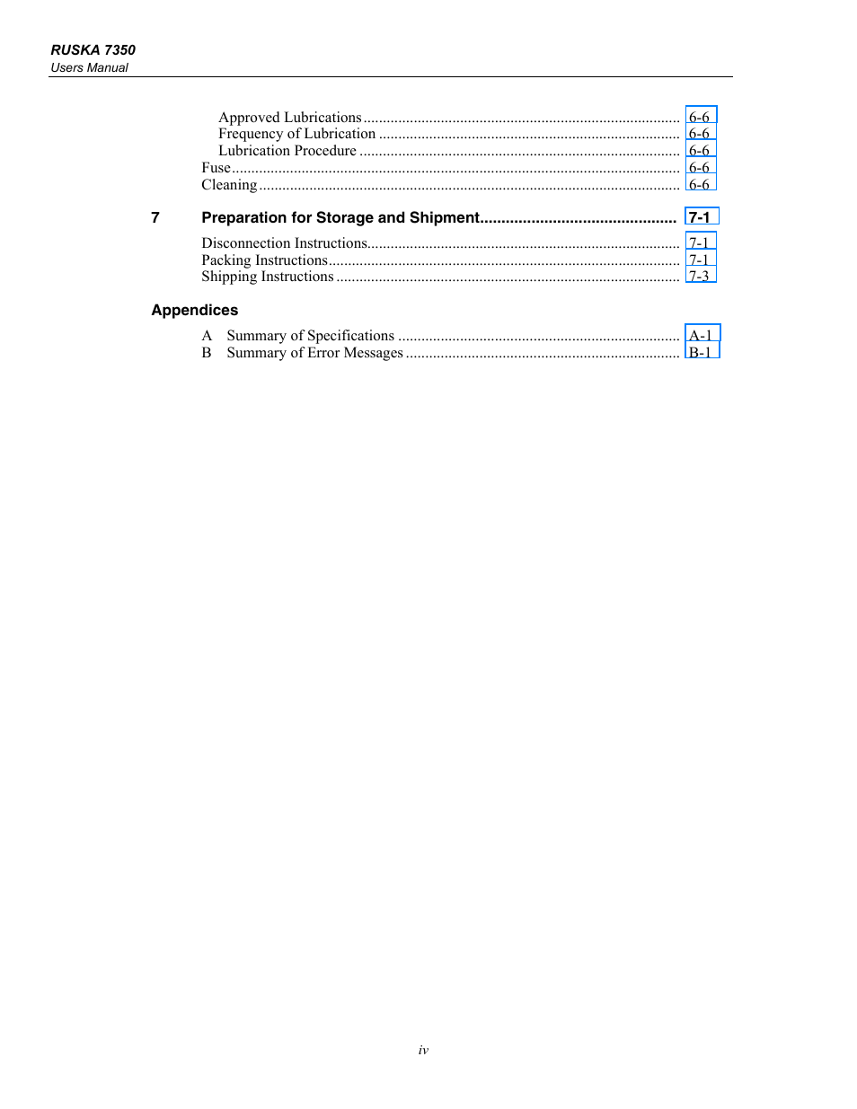 Fluke RUSKA 7350 User Manual | Page 6 / 78