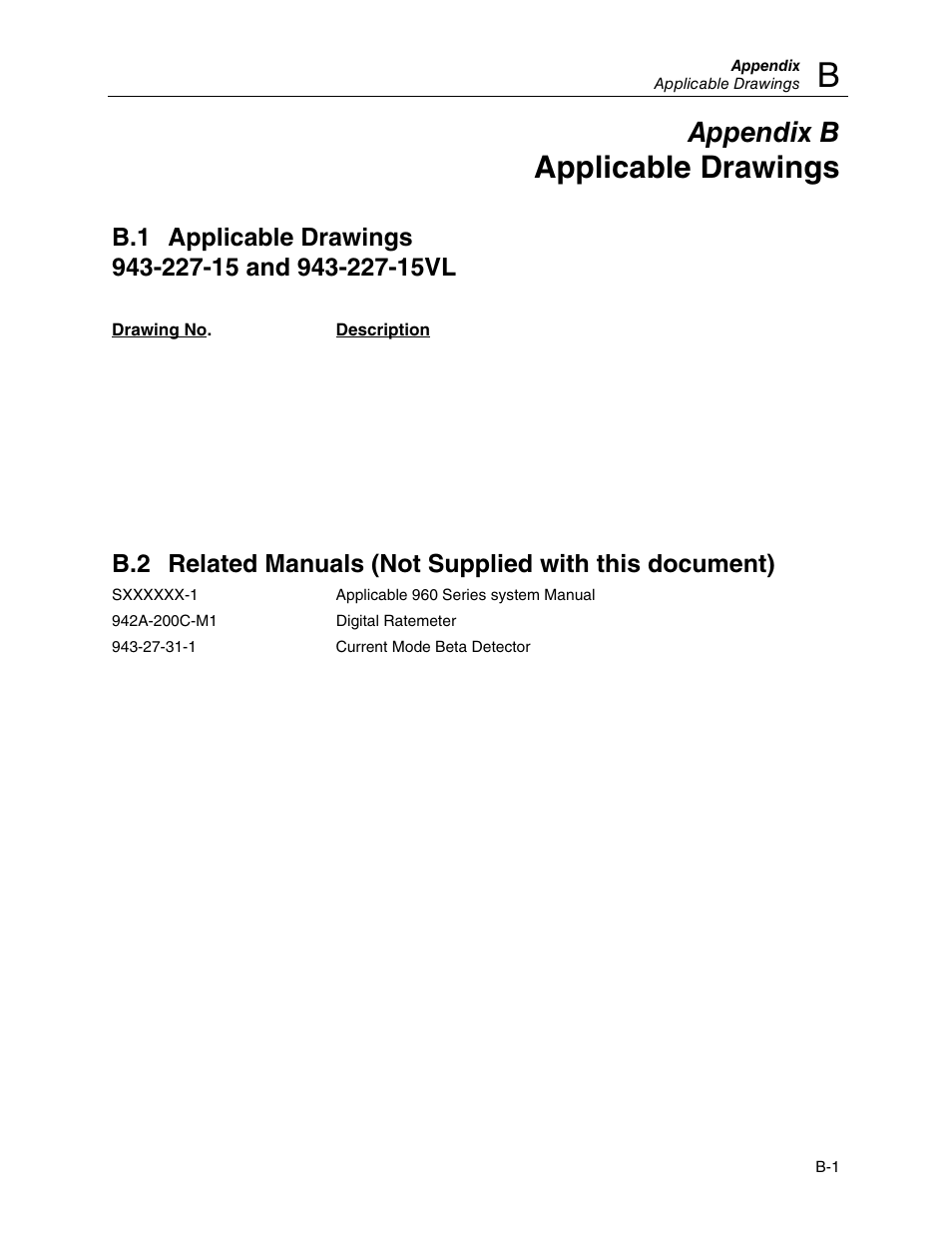Applicable drawings, Appendix b | Fluke 943-227-15 User Manual | Page 30 / 45