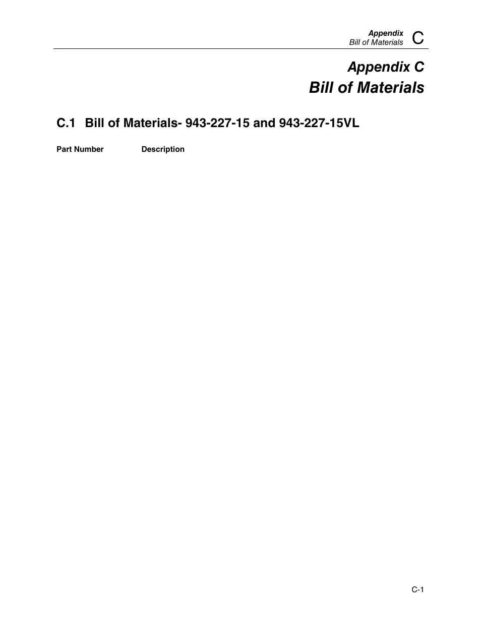 Bill of materials, Appendix c | Fluke 943-227-15 User Manual | Page 32 / 45