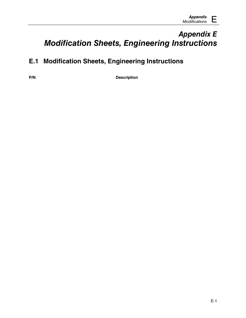 Modification sheets, engineering instructions, Appendix e, E.1 modification sheets, engineering instructions | Fluke 943-227-15 User Manual | Page 42 / 45