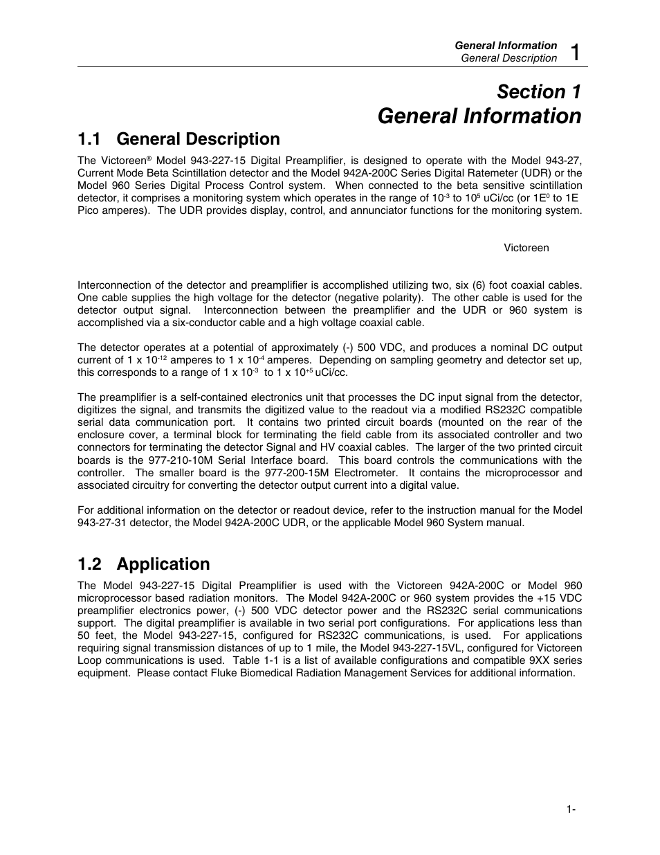 General information, 1 general description, 2 application | Fluke 943-227-15 User Manual | Page 5 / 45