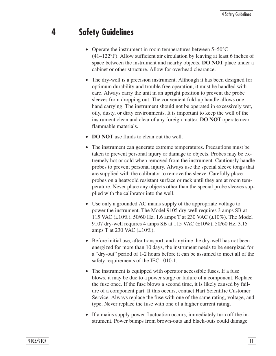 4 safety guidelines 11, 4 safety guidelines, 4safety guidelines | Fluke 9107 User Manual | Page 17 / 65