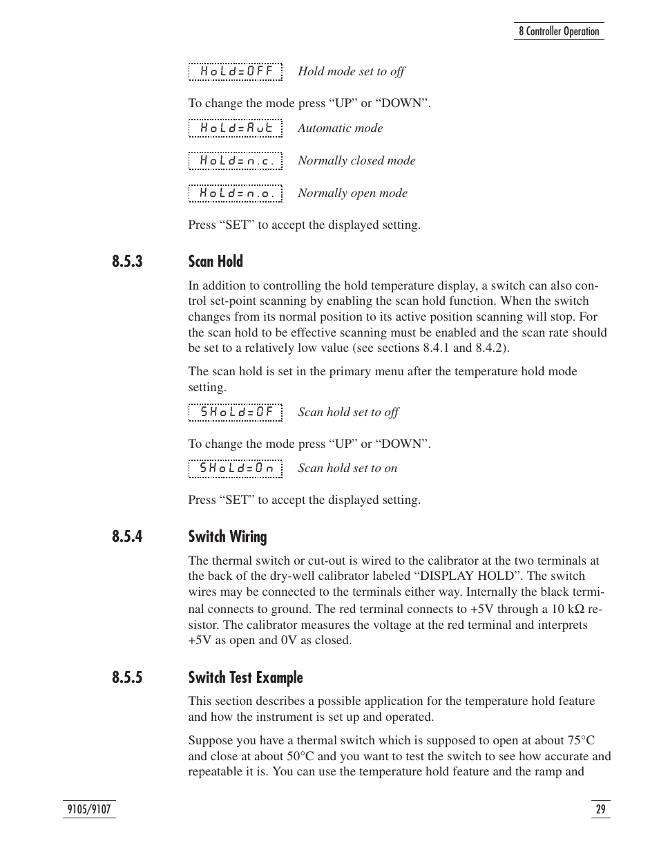 3 scan hold 29, 4 switch wiring 29, 5 switch test example 29 | Fluke 9107 User Manual | Page 34 / 65