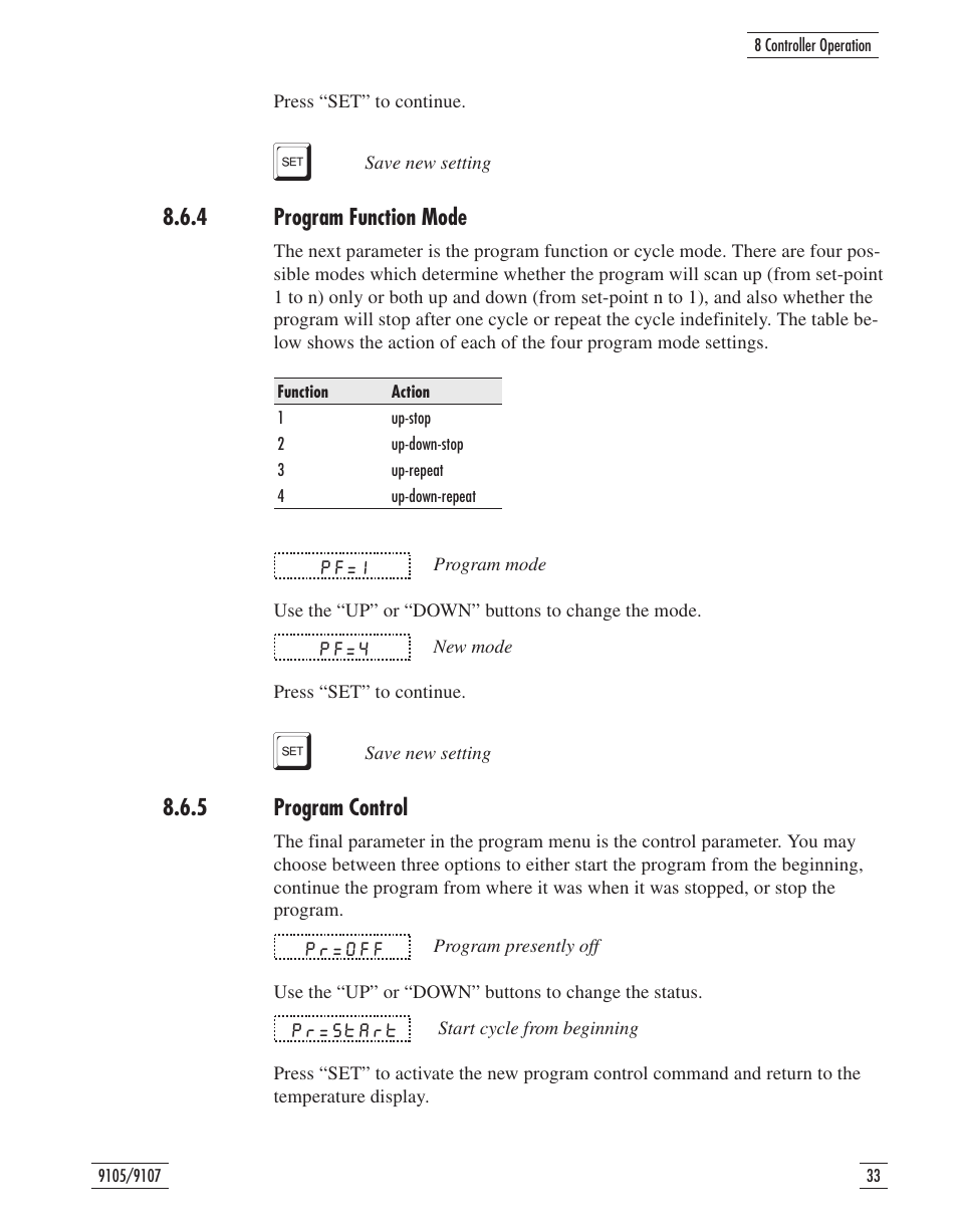 4 program function mode 33, 5 program control 33, 4 program function mode 8.6.5 program control | N 8.6.5) | Fluke 9107 User Manual | Page 38 / 65