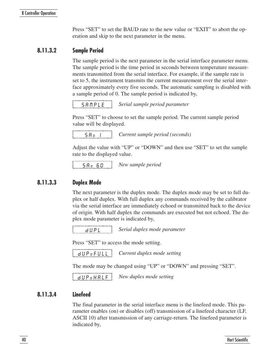 2 sample period 40, 3 duplex mode 40, 4 linefeed 40 | Fluke 9107 User Manual | Page 45 / 65