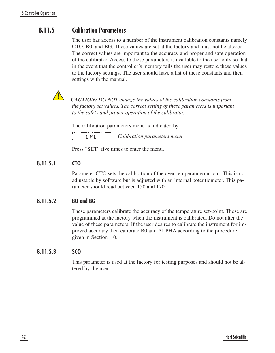 5 calibration parameters 42, 1 cto 42, 2 bo and bg 42 | 3 sco 42, 5 calibration parameters, 1 cto 8.11.5.2 bo and bg, 3 sco | Fluke 9107 User Manual | Page 47 / 65