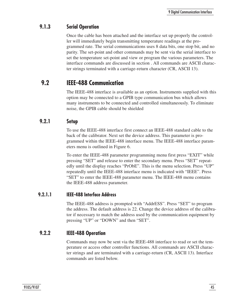3 serial operation 45, 2 ieee-488 communication 45, 1 setup 45 | 1 ieee-488 interface address 45, 2 ieee-488 operation 45, 3 serial operation, Ieee-488 communication, 1 setup, 1 ieee-488 interface address, 2 ieee-488 operation | Fluke 9107 User Manual | Page 50 / 65