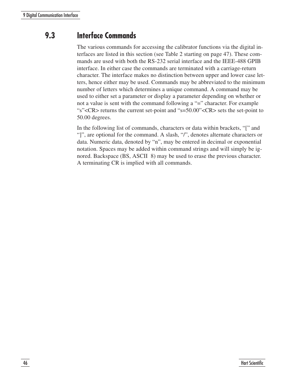 3 interface commands 46, Interface commands, 3 interface commands | Fluke 9107 User Manual | Page 51 / 65