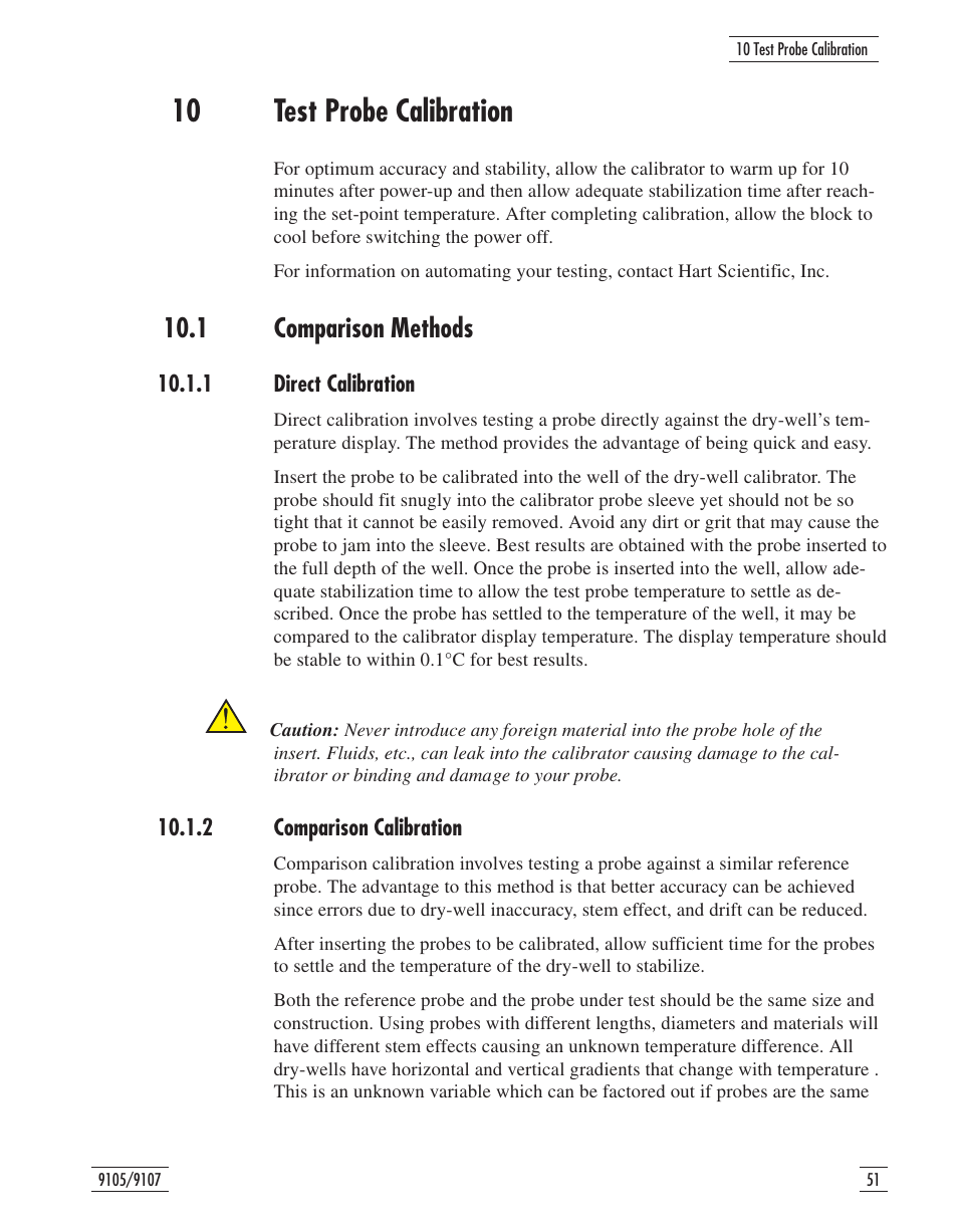 10 test probe calibration 51, 1 comparison methods 51, 1 direct calibration 51 | 2 comparison calibration 51, 10 test probe calibration, 1 comparison methods, 1 direct calibration 10.1.2 comparison calibration | Fluke 9107 User Manual | Page 55 / 65