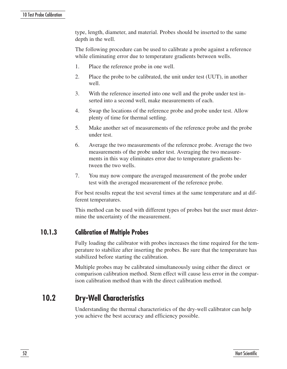 3 calibration of multiple probes 52, 2 dry-well characteristics 52, 3 calibration of multiple probes | 2 dry-well characteristics | Fluke 9107 User Manual | Page 56 / 65