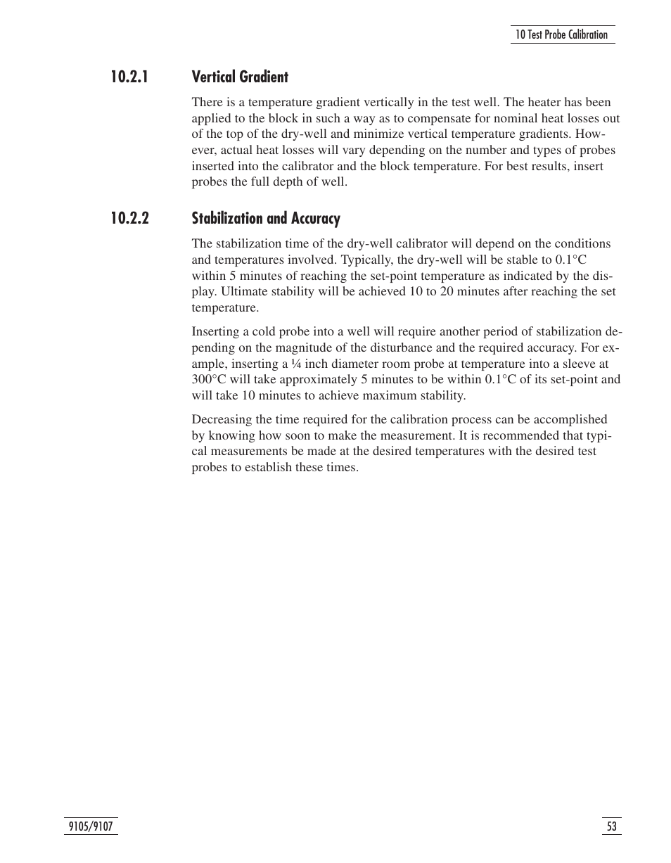 1 vertical gradient 53, 2 stabilization and accuracy 53 | Fluke 9107 User Manual | Page 57 / 65