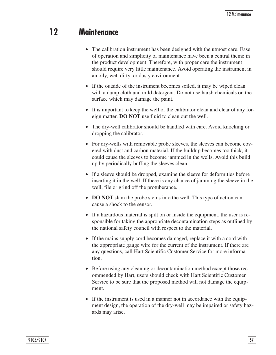 12 maintenance 57, 12 maintenance | Fluke 9107 User Manual | Page 60 / 65