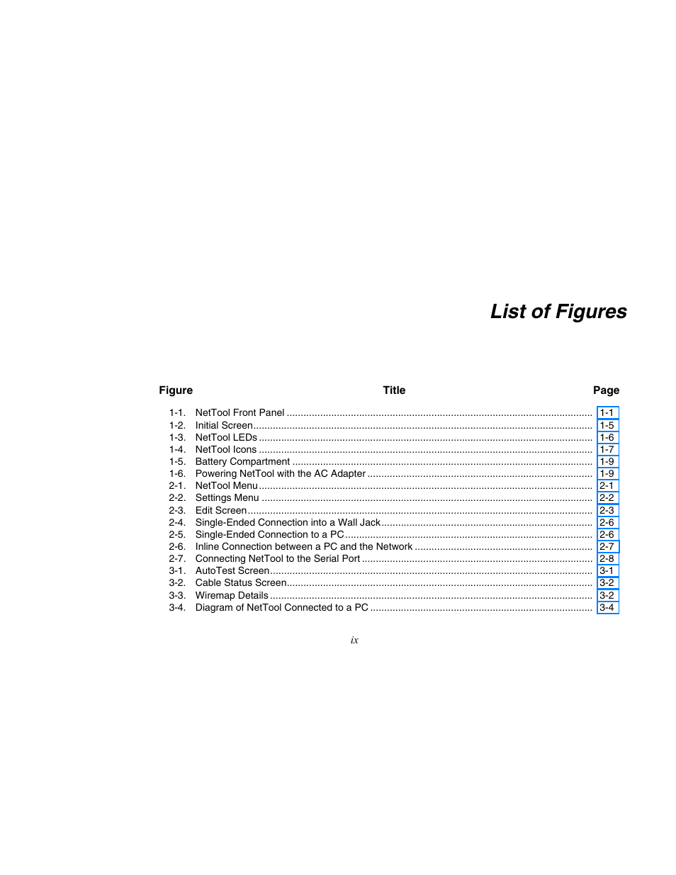 List of figures | Fluke Network Tester User Manual | Page 11 / 102