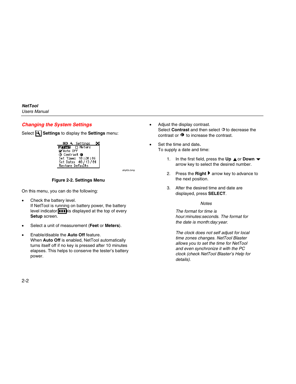 Changing the system settings | Fluke Network Tester User Manual | Page 24 / 102