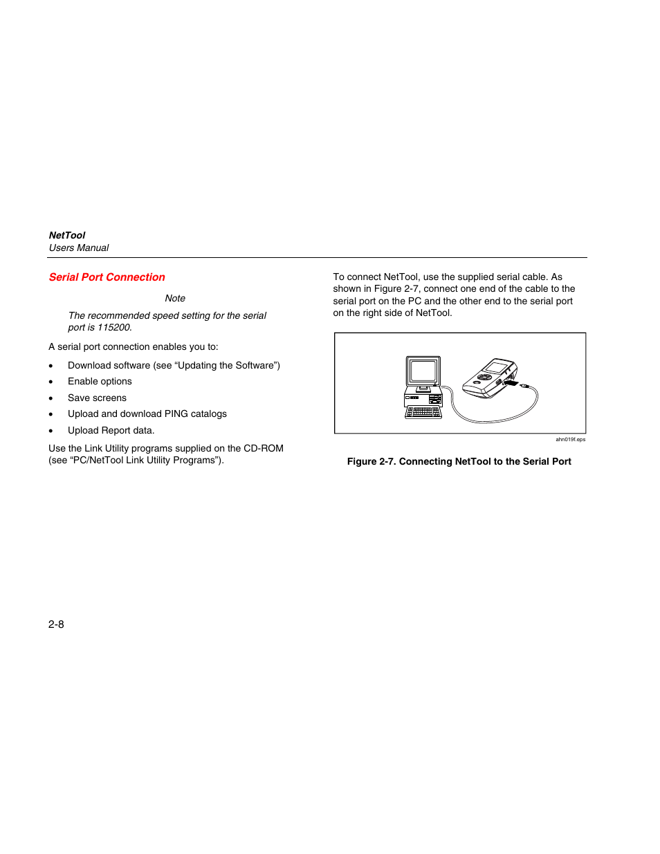 Serial port connection | Fluke Network Tester User Manual | Page 30 / 102