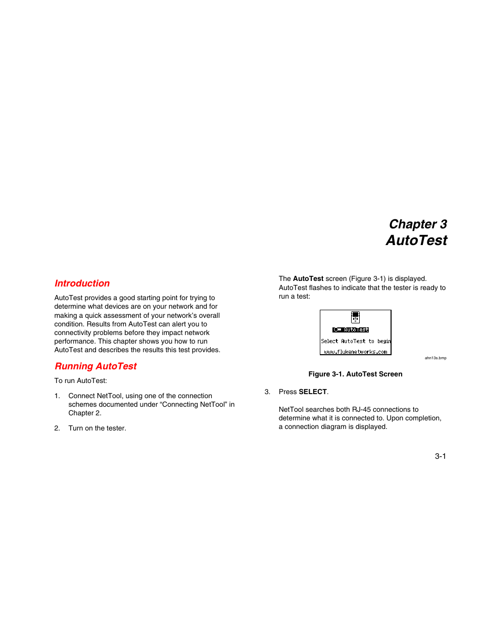 Autotest, Introduction, Running autotest | Chapter 3 | Fluke Network Tester User Manual | Page 31 / 102