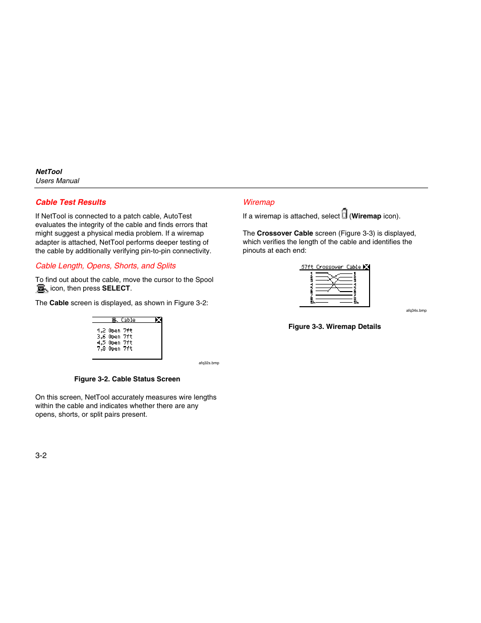 Cable test results, Cable length, opens, shorts, and splits, Wiremap | Fluke Network Tester User Manual | Page 32 / 102