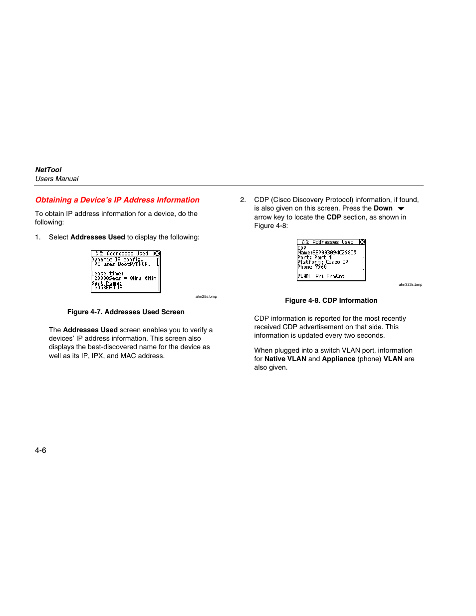 Obtaining a device's ip address information | Fluke Network Tester User Manual | Page 44 / 102