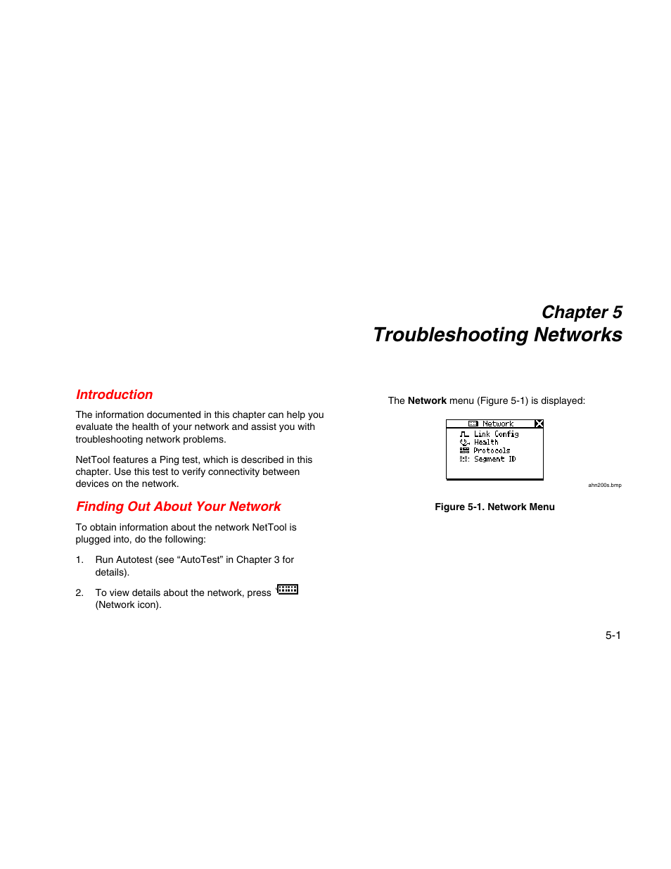 Troubleshooting networks, Introduction, Finding out about your network | Chapter 5 | Fluke Network Tester User Manual | Page 47 / 102